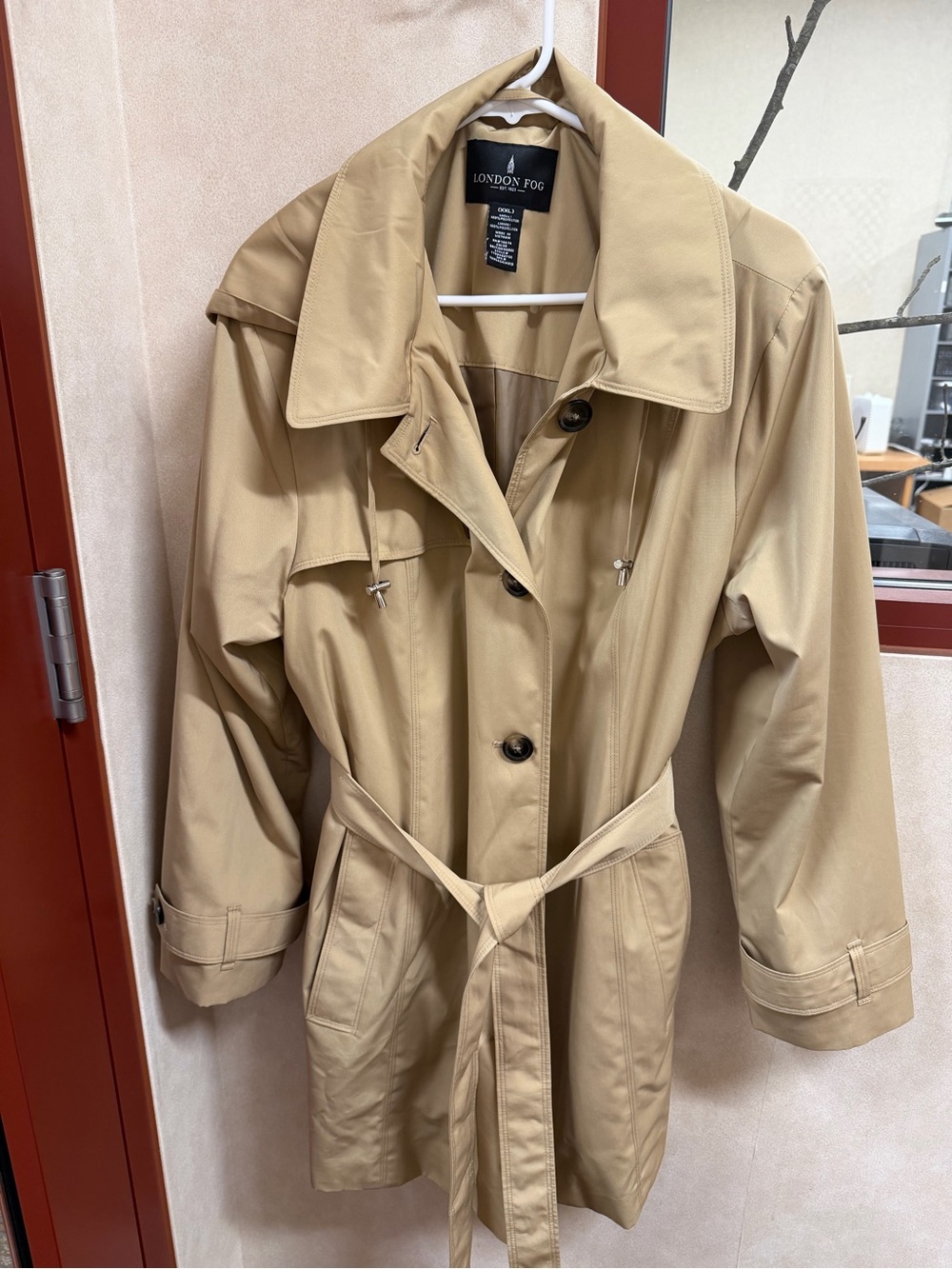 London Fog Tan Trench Coat with Belted Waist